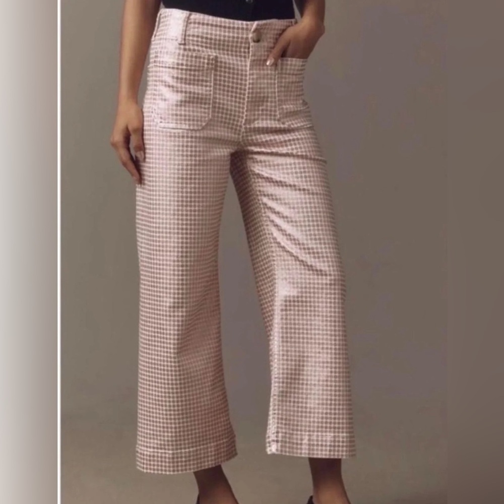 Anthropologie Maeve Colette Pink Gingham High-rise Wide-Leg Pants